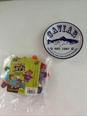 Caviar Cat Dish and Zoom Catnip Pack Rats Plush Cat Toy Set -